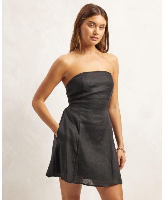 AERE - Linen Strapless Tie Back Mini Dress - Dresses (Black) Linen Strapless Tie Back Mini Dress