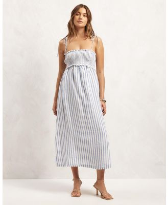 AERE - Linen Tiered Midi Dress - Dresses (Blue Stripe) Linen Tiered Midi Dress