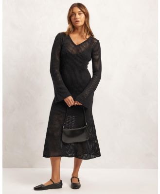 AERE - Open Knit Lined Flared Sleeve Panelled Skirt Midi Dress - Dresses (Black) Open Knit Lined Flared Sleeve Panelled Skirt Midi Dress