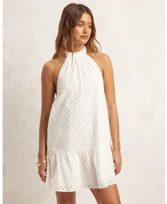 AERE - Organic Cotton Broderie Halter Mini Dress - Dresses (White Broderie) Organic Cotton Broderie Halter Mini Dress