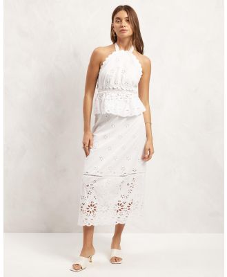 AERE - Organic Cotton Broderie Midi Skirt - Skirts (White) Organic Cotton Broderie Midi Skirt