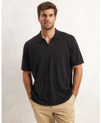 AERE - Organic Cotton Cashmere Polo - Shirts & Polos (Black) Organic Cotton Cashmere Polo