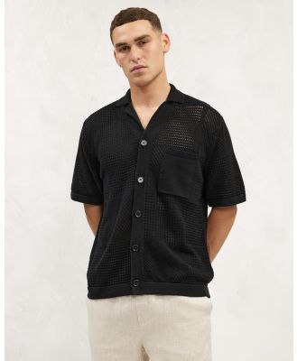 AERE - Organic Cotton Crochet Polo - Casual shirts (Black) Organic Cotton Crochet Polo