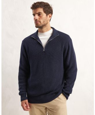 AERE - Organic Cotton Half Zip Sweater - Sweats (Navy) Organic Cotton Half-Zip Sweater