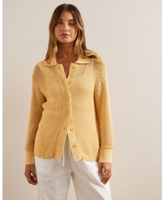 AERE - Organic Cotton Open Knit Cardigan - Jumpers & Cardigans (Yellow Marle) Organic Cotton Open Knit Cardigan