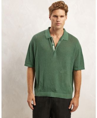AERE - Organic Cotton Open Knit Polo - Shirts & Polos (Green) Organic Cotton Open Knit Polo
