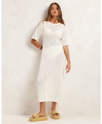 AERE - Organic Cotton Relaxed Knit Midi Dress Dress - Dresses (Soft White) Organic Cotton Relaxed Knit Midi Dress Dress