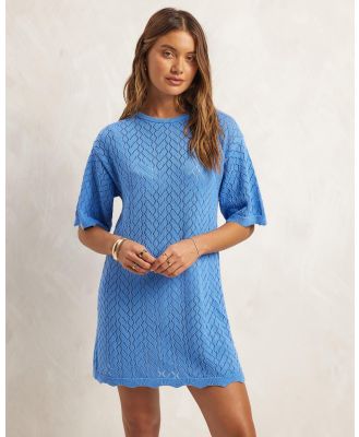 AERE - Organic Cotton Relaxed Knit Mini Dress - Dresses (Lazuli Blue) Organic Cotton Relaxed Knit Mini Dress