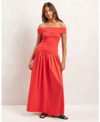 AERE - Organic Cotton Rib & Poplin Mixed Media Maxi Dress - Dresses (Red & Red) Organic Cotton Rib & Poplin Mixed Media Maxi Dress