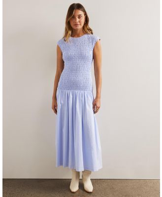 AERE - Organic Cotton Shirred Midi Dress - Dresses (Blue) Organic Cotton Shirred Midi Dress