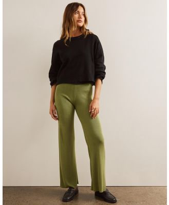 AERE - Pointelle Panel Knit Pants - Pants (Khaki) Pointelle Panel Knit Pants