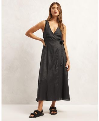 AERE - Premium Linen Sleeveless Wrap Dress - Dresses (Black) Premium Linen Sleeveless Wrap Dress
