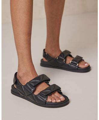 AERE - Quilted Leather Ankle Strap Sandals - Sandals (Black Leather) Quilted Leather Ankle Strap Sandals