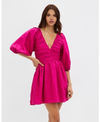 AERE - Ruched Bodice Mini Dress - Dresses (Magenta) Ruched Bodice Mini Dress