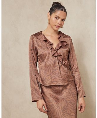 AERE - Satin Wrap Top - Tops (Sienna Print) Satin Wrap Top