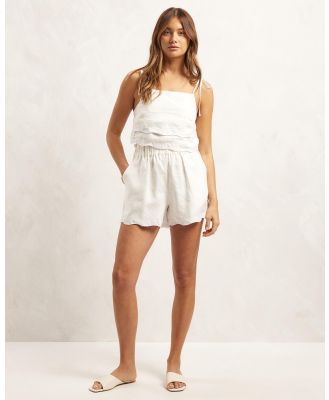 AERE - Scallop Trim Linen Shorts - High-Waisted (White) Scallop Trim Linen Shorts