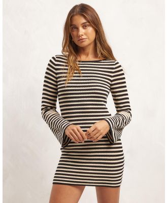 AERE - Soft Knit Mini Dress - Dresses (Black Natural Stripe) Soft Knit Mini Dress