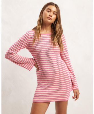 AERE - Soft Knit Mini Dress - Dresses (Pink Natural Stripe) Soft Knit Mini Dress