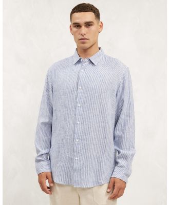 AERE - Striped Linen Resort Shirt - Casual shirts (Blue Stripe) Striped Linen Resort Shirt