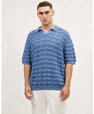 AERE - Textured Organic Cotton Knit Polo - Shirts & Polos (Blue) Textured Organic Cotton Knit Polo