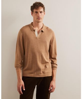 AERE - Wool Contrast LS Polo - Shirts & Polos (Brown Marle) Wool Contrast LS Polo