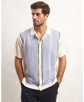 AERE - Wool Short Sleeve Polo - Shirts & Polos (Blue & White) Wool Short Sleeve Polo