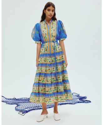 Alemais - Linda Tiered Midi Dress - Printed Dresses (Cobalt) Linda Tiered Midi Dress