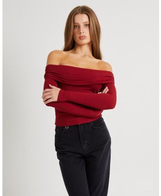 Alice In The Eve - Kia Cold Shoulder Ruch Top - Tops (CHERRY) Kia Cold Shoulder Ruch Top