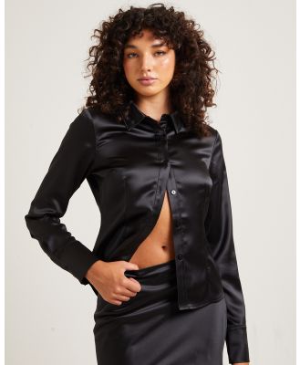Alice In The Eve - Lily Slimline Satin Long Sleeve Shirt - Shirts & Polos (BLACK) Lily Slimline Satin Long Sleeve Shirt