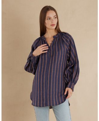 Amelius - Estelle Linen Tunic Blouse - Tops (Striped Navy) Estelle Linen Tunic Blouse