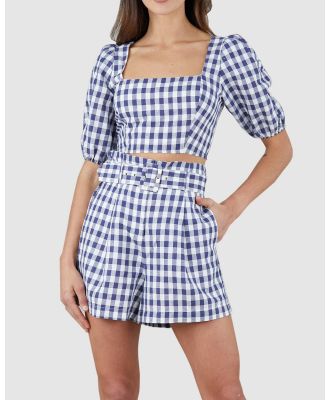 Amelius - Mallee Linen Gingham Crop Top - Cropped tops (Navy Check) Mallee Linen Gingham Crop Top
