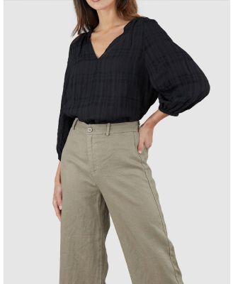 Amelius - Pila Linen Blouse - Tops (Black) Pila Linen Blouse