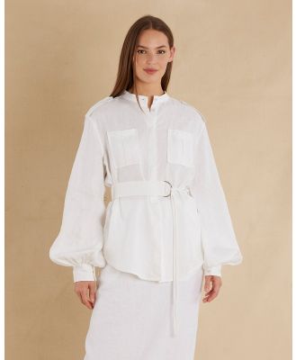 Amelius - Yvette Linen Belted Shirt - Tops (White) Yvette Linen Belted Shirt