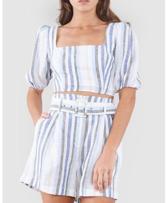 Amelius - Zanci Stripe Linen Crop Top - Cropped tops (Blue) Zanci Stripe Linen Crop Top