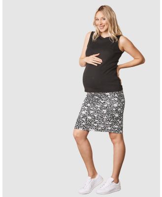 Angel Maternity - 2 Pieces Set   Maternity Black Tank Top & Ruched Skirt Outfit - Pencil skirts (Black & Prints) 2 Pieces Set - Maternity Black Tank Top & Ruched Skirt Outfit