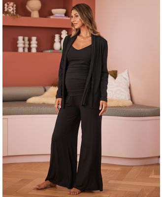 Angel Maternity - 3 Piece Maternity Set with Wide Leg Maternity Pant in Black - Two-piece sets (Black) 3-Piece Maternity Set with Wide Leg Maternity Pant in Black
