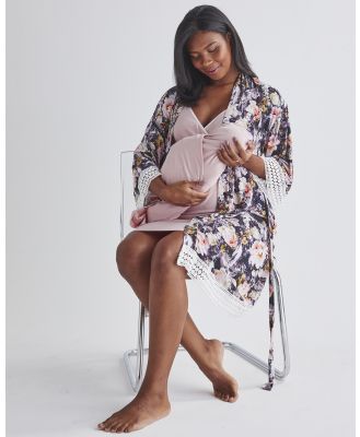 Angel Maternity - 3 Pieces Maternity Hospital Pack & Robe & Baby Wrap - Two-piece sets (Pink Floral) 3 Pieces Maternity Hospital Pack & Robe & Baby Wrap