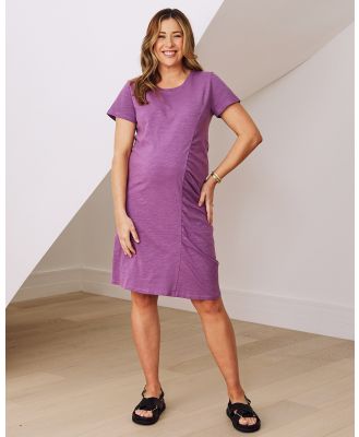 Angel Maternity - Delphy Cotton Maternity Dress In Purple - Dresses (Purple) Delphy Cotton Maternity Dress In Purple