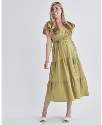 Angel Maternity - Layla Maternity Ruffled Dress in Chartreuse - Dresses (Chartreuse) Layla Maternity Ruffled Dress in Chartreuse