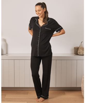 Angel Maternity - Maternity and Nursing Short Sleeve Pyjama Set in Black - Two-piece sets (Black) Maternity and Nursing Short Sleeve Pyjama Set in Black
