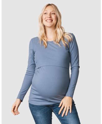 Angel Maternity - Maternity Long Sleeve & Pull up Nursing Top in Steel Blue - Tops (Steel Blue) Maternity Long Sleeve & Pull-up Nursing Top in Steel Blue