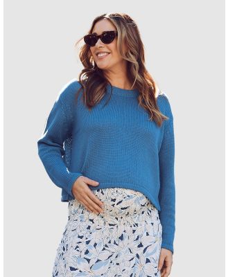 Angel Maternity - Phoebe Maternity Cropped Knit in Blue - Jumpers & Cardigans (Blue) Phoebe Maternity Cropped Knit in Blue