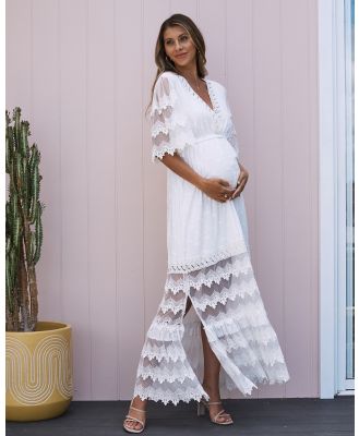 Angel Maternity - Roxy Lace Baby Shower Dress   White - Dresses (White) Roxy Lace Baby Shower Dress - White
