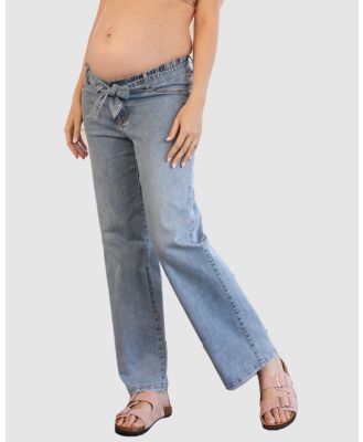 Angel Maternity - Under the Bump Wide Leg Maternity Denim Jeans - Slim (Blue) Under the Bump Wide Leg Maternity Denim Jeans