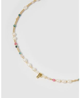 Arms Of Eve - Beaded Gemstone and Pearl Initial Necklace   P - Jewellery (Multi) Beaded Gemstone and Pearl Initial Necklace - P