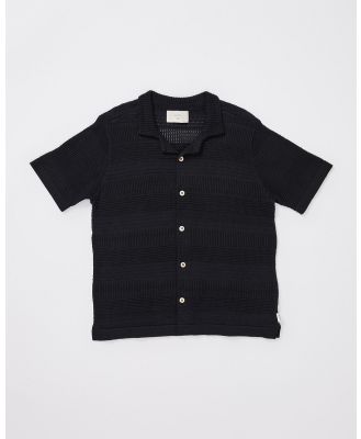 Arvust - Teen Boys Fugar Knitted Short Sleeve Resort Shirt - Shirts & Polos (BLACK) Teen Boys Fugar Knitted Short Sleeve Resort Shirt