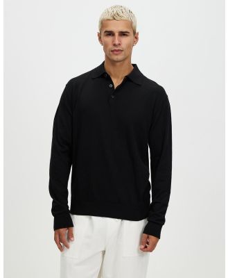 Assembly Label - Aden Cotton Knit LS Polo - Shirts & Polos (Black) Aden Cotton Knit LS Polo