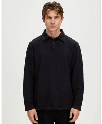 Assembly Label - Jeremy Textured Long Sleeve Polo - Shirts & Polos (Washed Black) Jeremy Textured Long Sleeve Polo