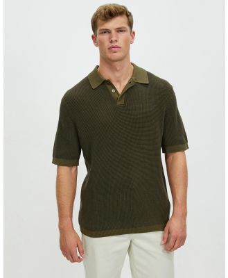Assembly Label - Lorne Knit Short Sleeve Polo - Shirts & Polos (Pea & Dark Olive) Lorne Knit Short Sleeve Polo