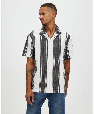 Assembly Label - Tuscany Linen Stripe Short Sleeve Shirt - Shirts & Polos (Black & White) Tuscany Linen Stripe Short Sleeve Shirt